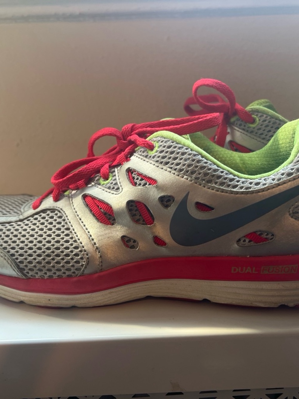 Nike Kids Running Sneakers in Gray with Pink & Green Accents